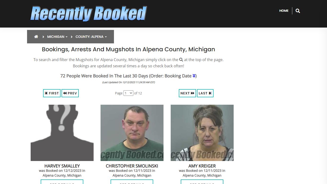 Recent bookings, Arrests, Mugshots in Alpena County, Michigan