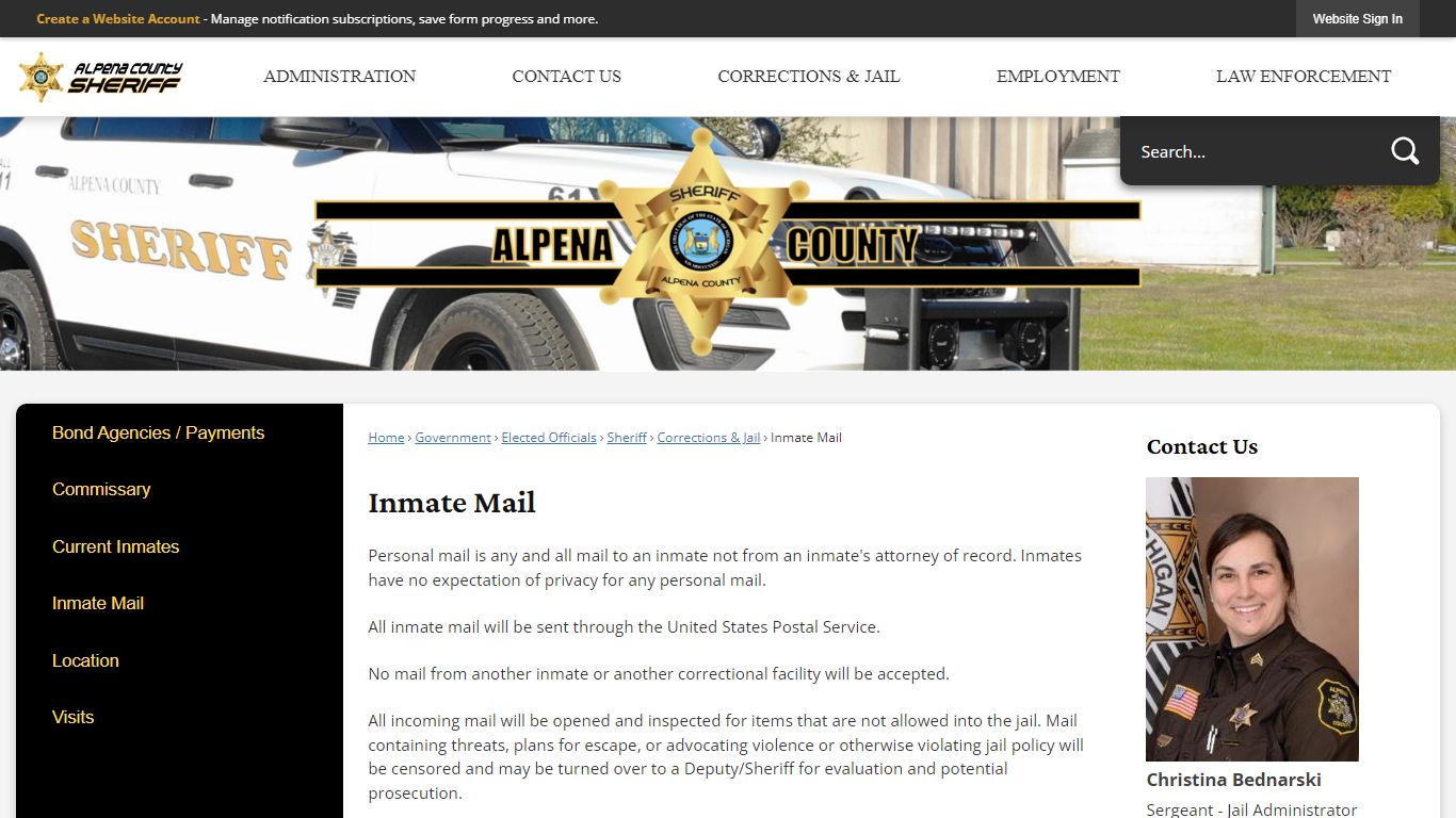 Inmate Mail | Alpena County, MI